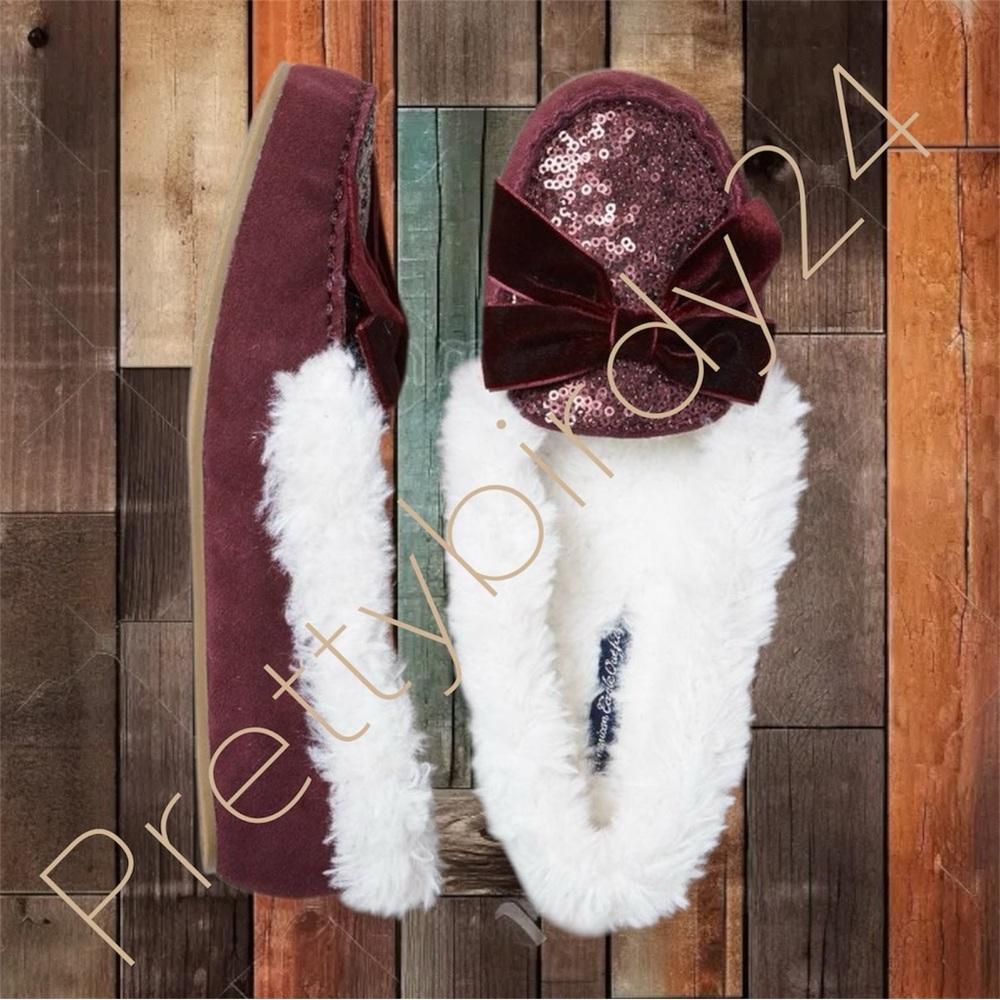 Retro AEO Sangria Shimmery Bow Sequin Slip On Moccasin